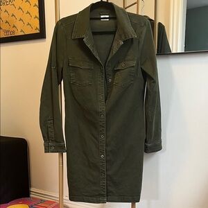 Olive Green Utility Shirt-Dress with Button Front